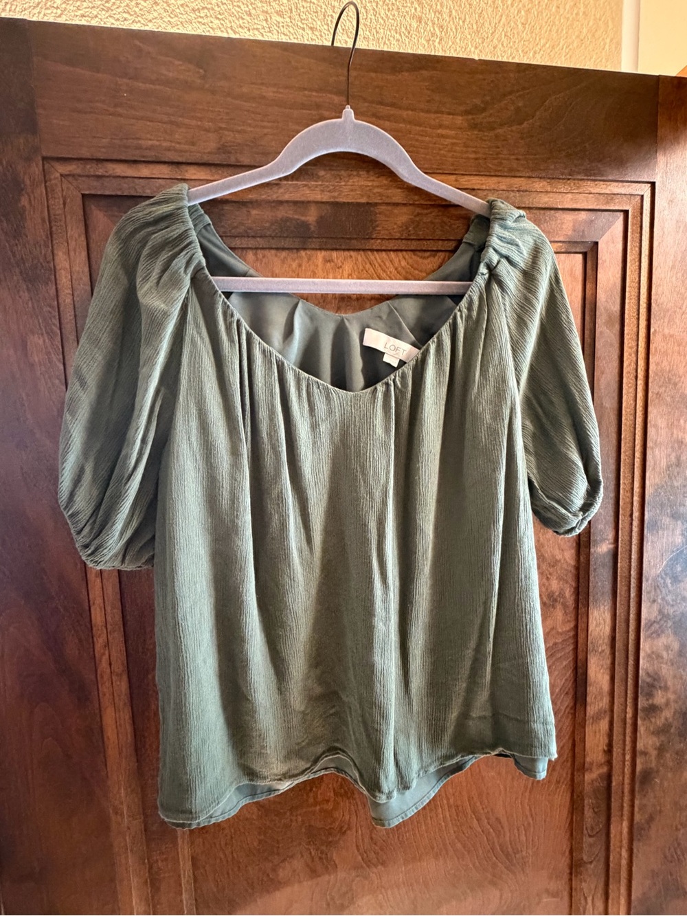 LOFT Olive Green Scoop Neck Peasant Blouse